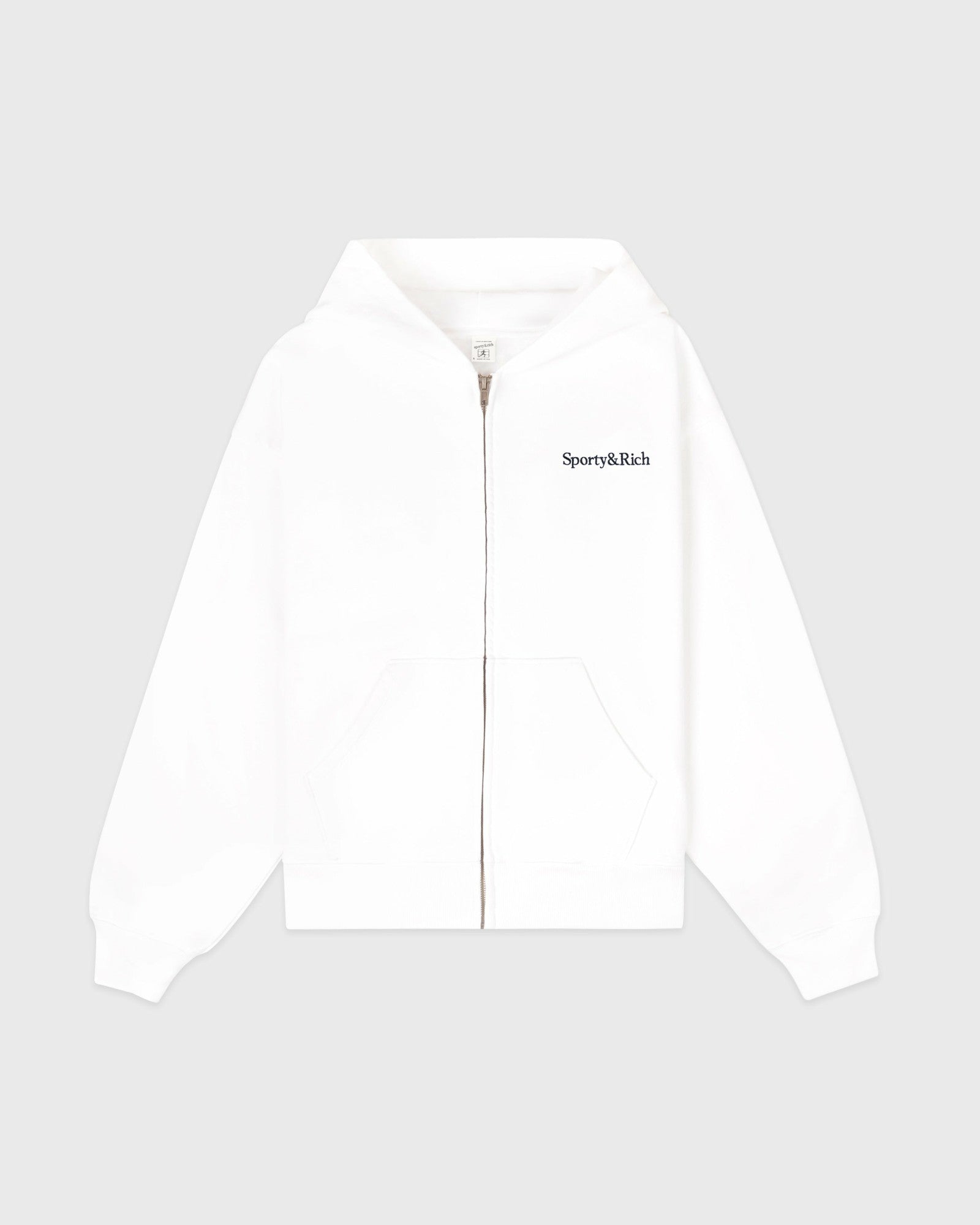 Serif Logo Embroidered Zip Hoodie - White/Navy