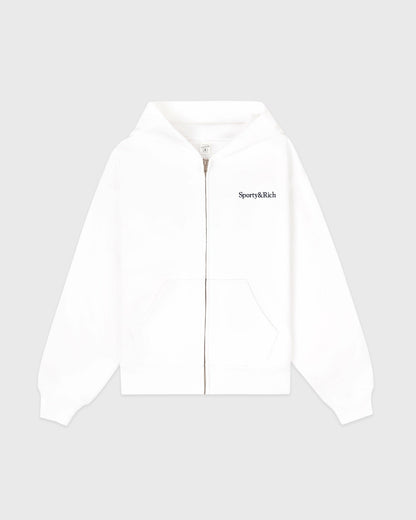 Serif Logo Embroidered Zip Hoodie - White/Navy