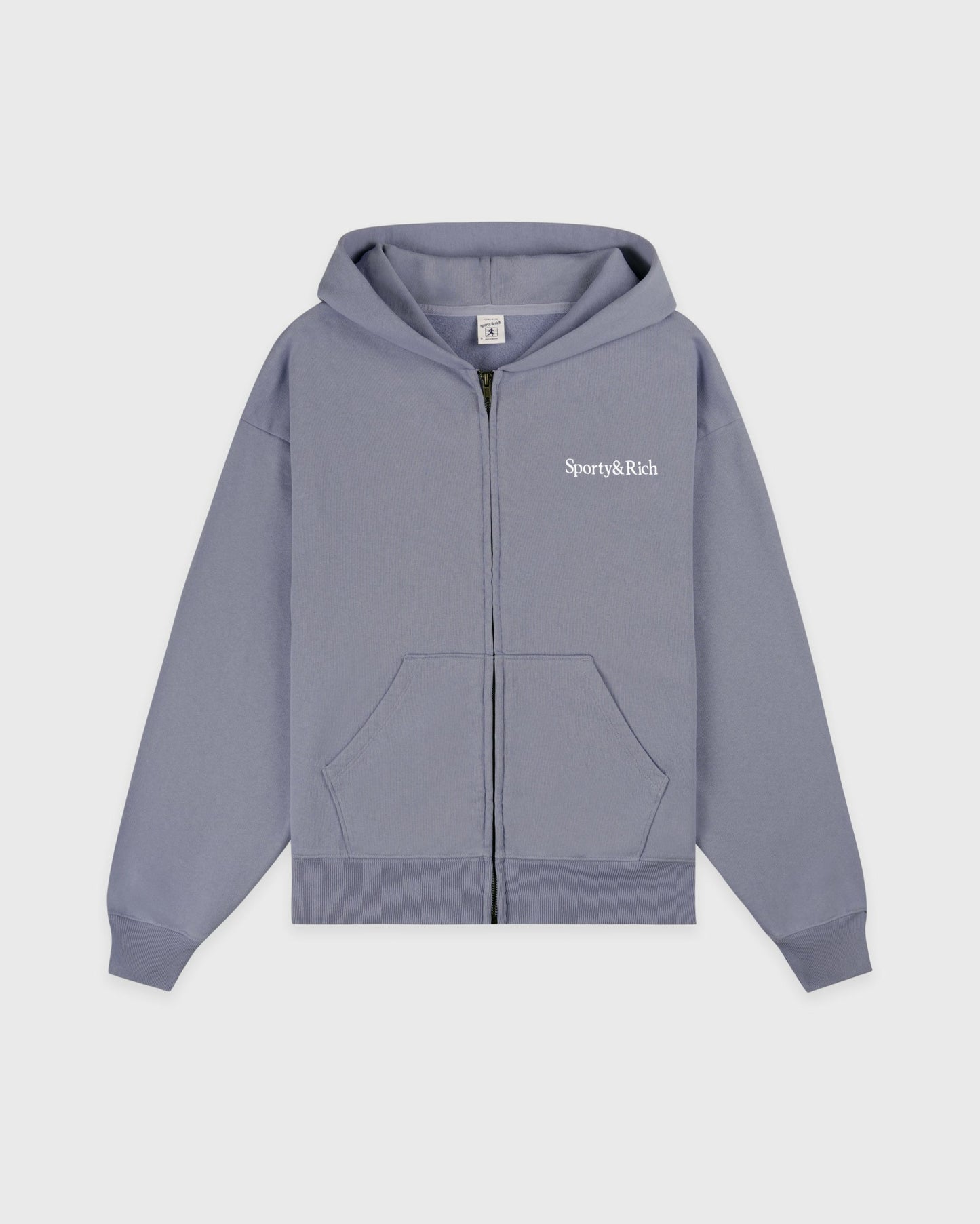 Serif Logo Embroidered Zip Hoodie - Faded Indigo/White