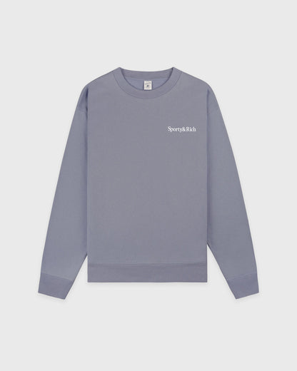 Serif Logo Embroidered Crewneck - Faded Indigo/White