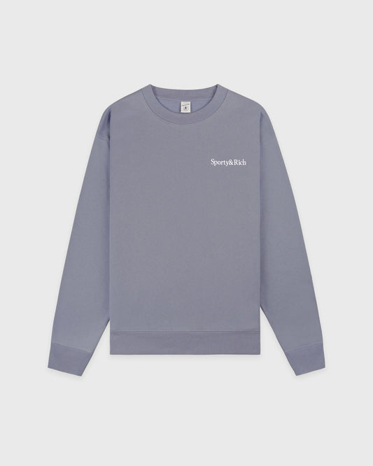 Serif Logo Embroidered Crewneck - Faded Indigo/White