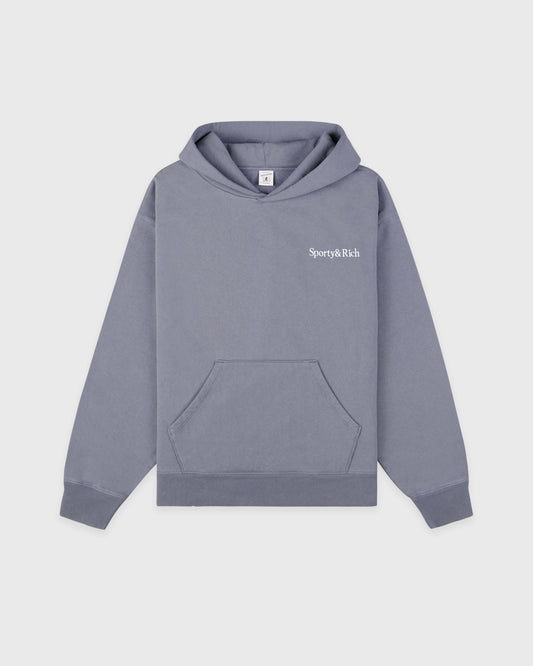 Serif Logo Embroidered Hoodie - Faded Indigo