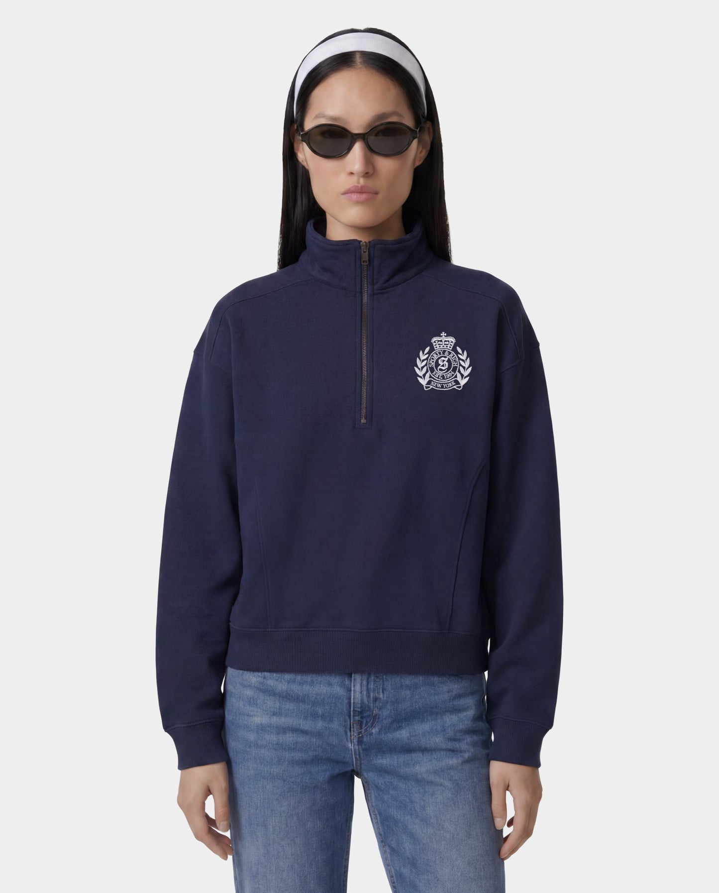 NY Crest Embroidered Quarter Zip - Dark Navy