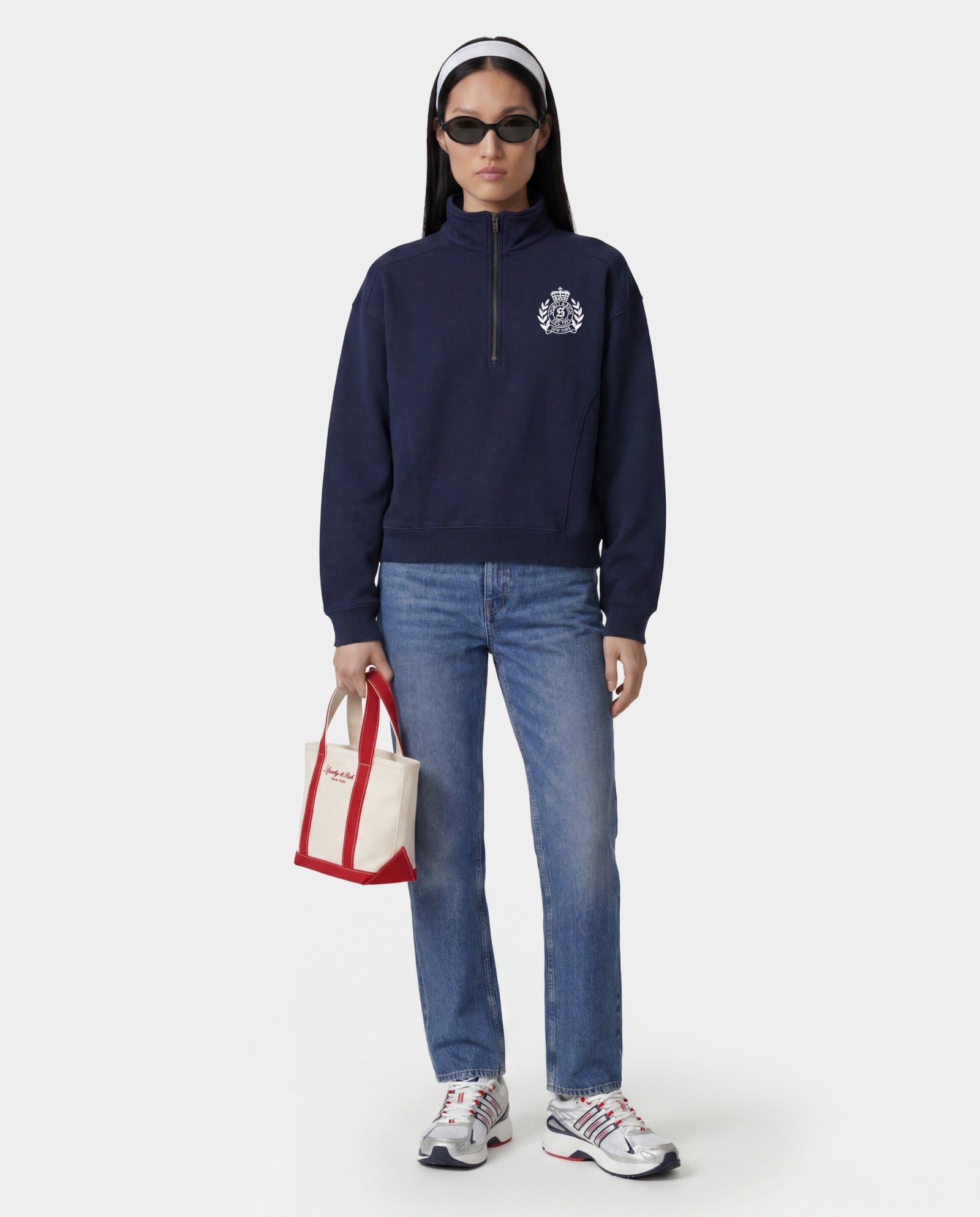 NY Crest Embroidered Quarter Zip - Dark Navy