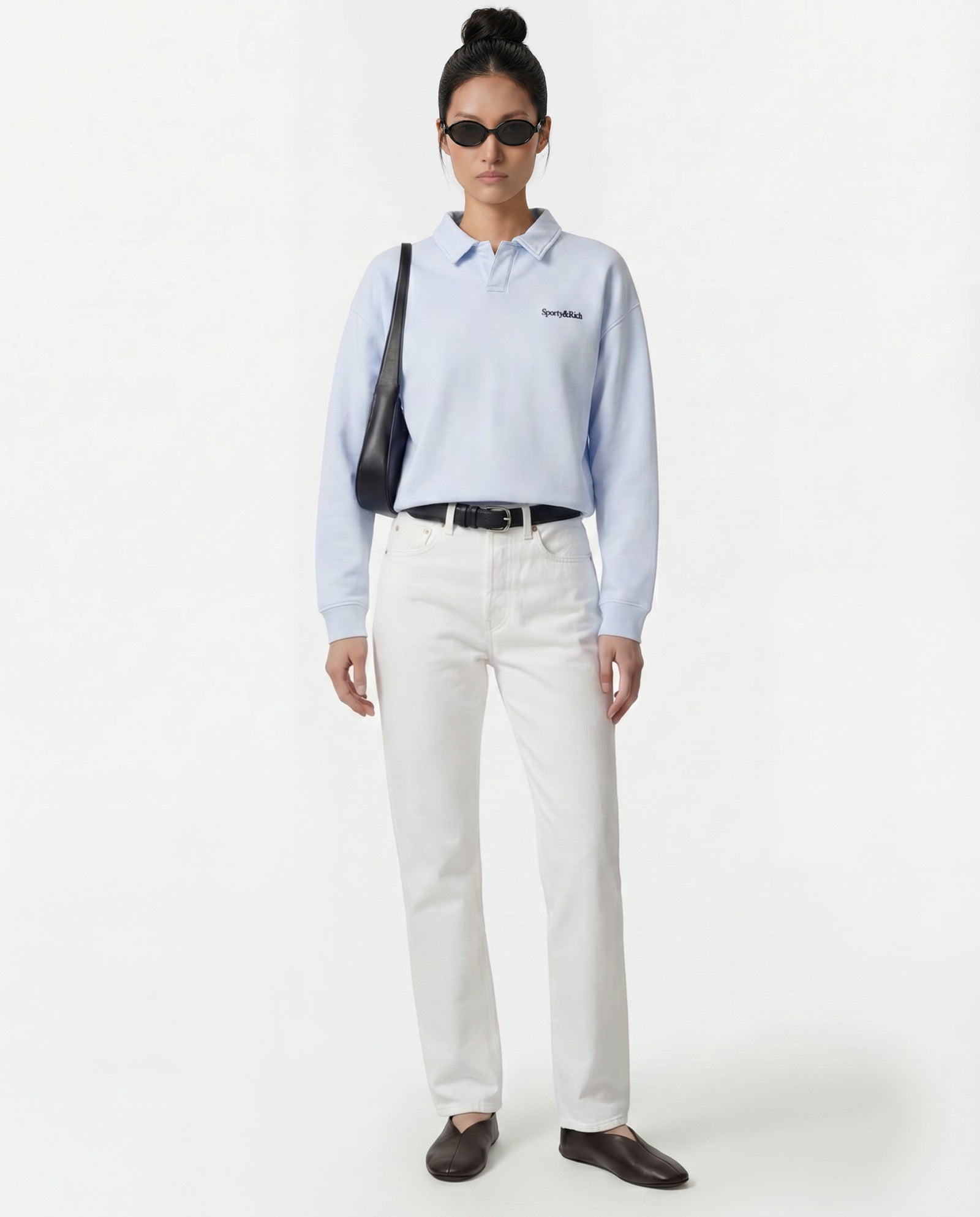 Serif Logo Embroidered Polo - Ciel