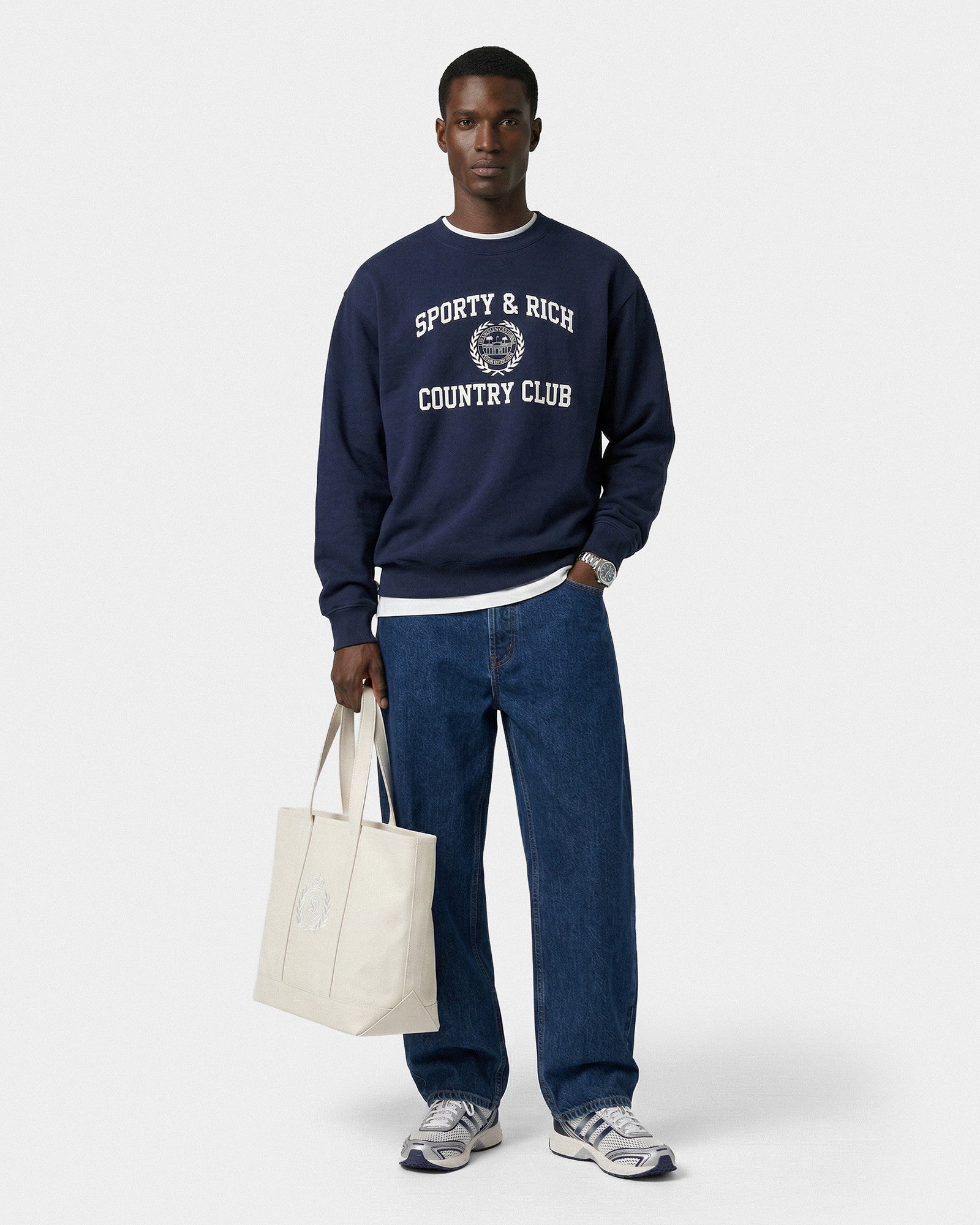 Varsity Crest Crewneck - Navy/White