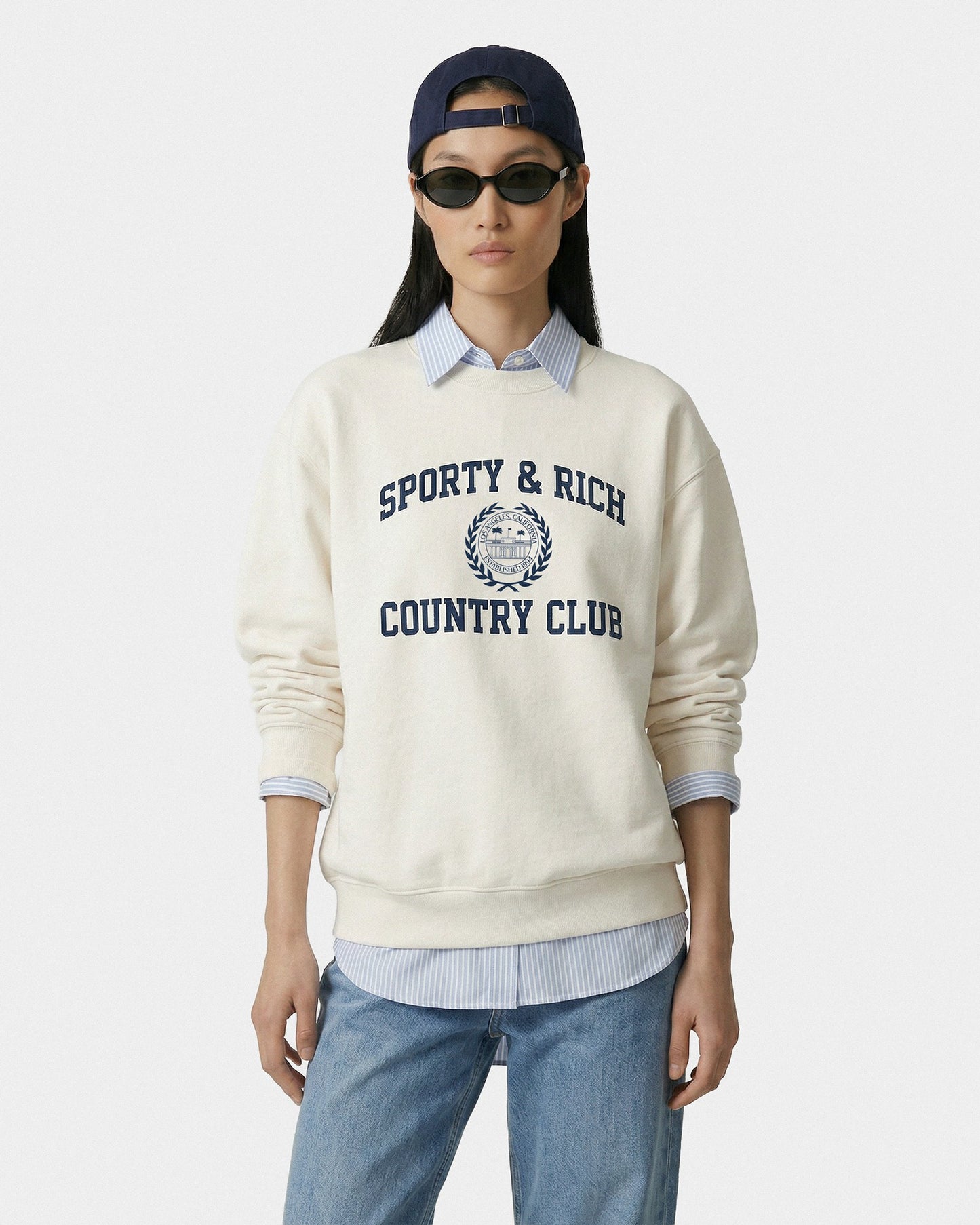 Varsity Crest Crewneck - Ecru/Navy