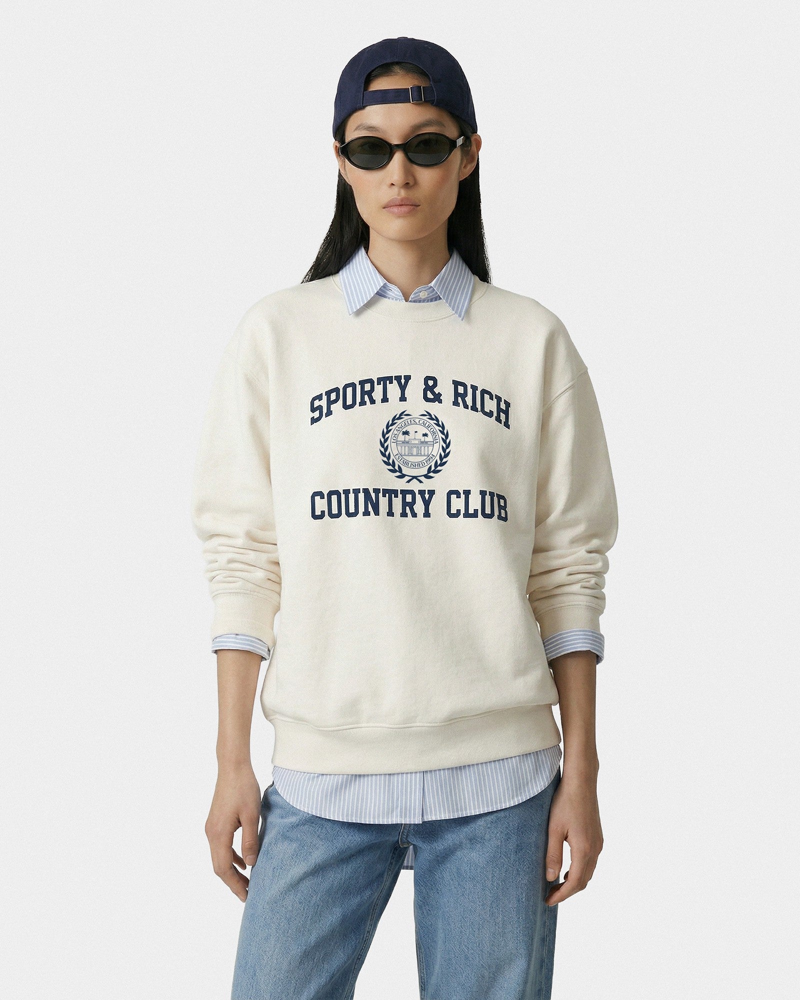 Varsity Crest Crewneck - Ecru/Navy