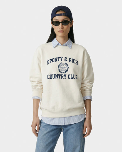 Varsity Crest Crewneck - Ecru/Navy