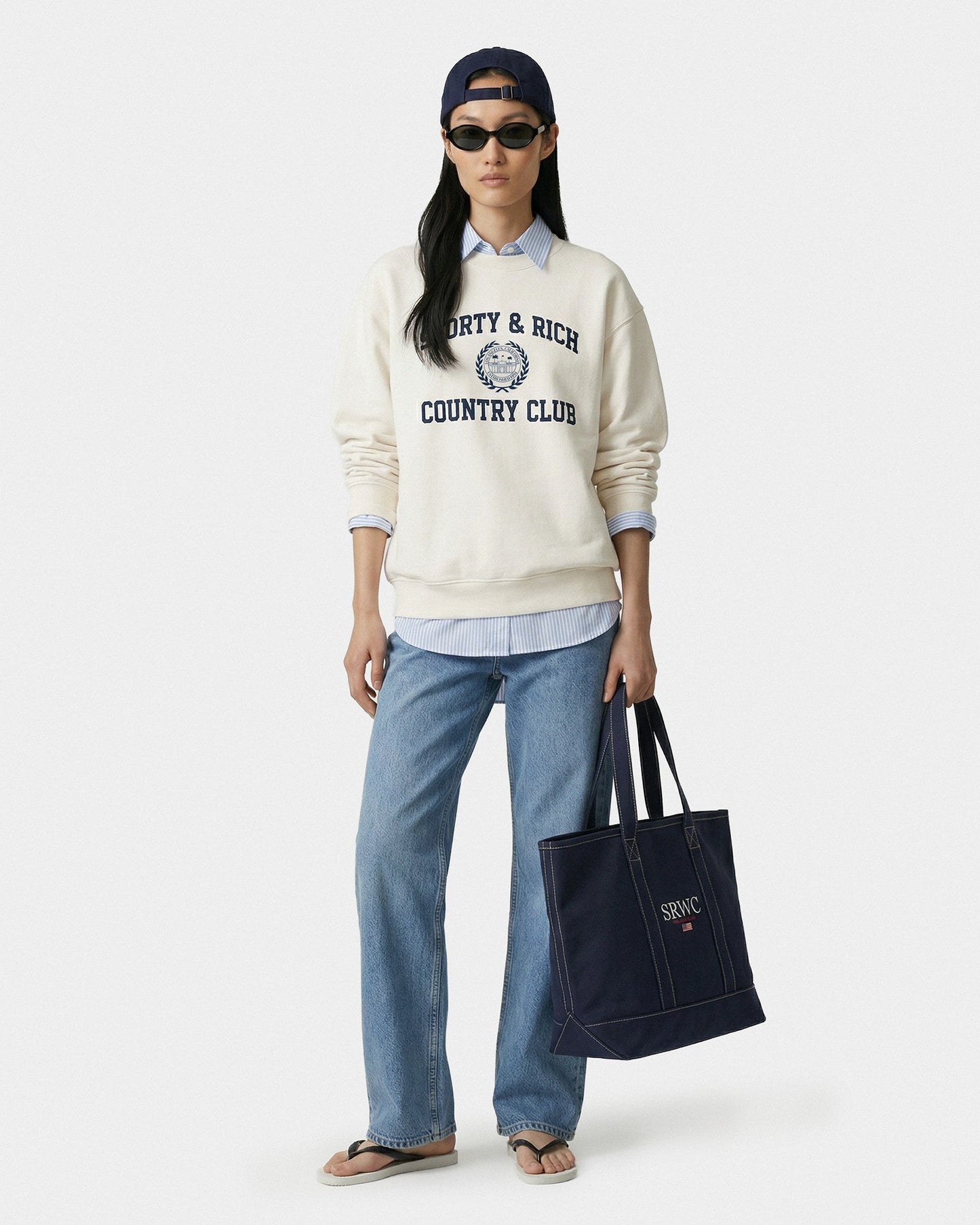 Varsity Crest Crewneck - Ecru/Navy