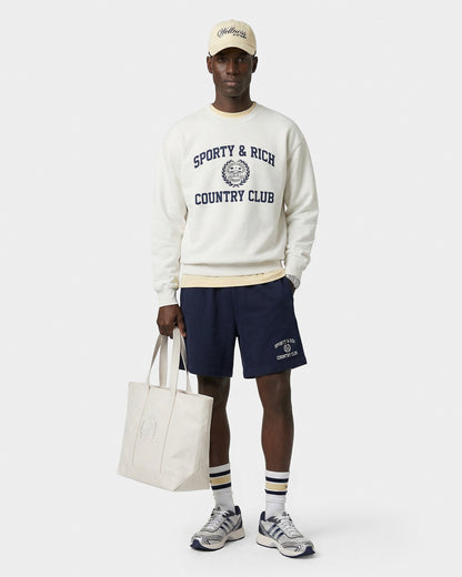 Varsity Crest Crewneck - Ecru/Navy