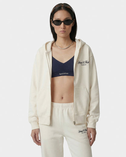 Vendome LA Embroidered Zip Hoodie - Ecru/Navy