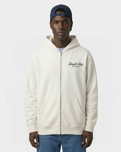 Vendome LA Embroidered Zip Hoodie - Ecru/Navy