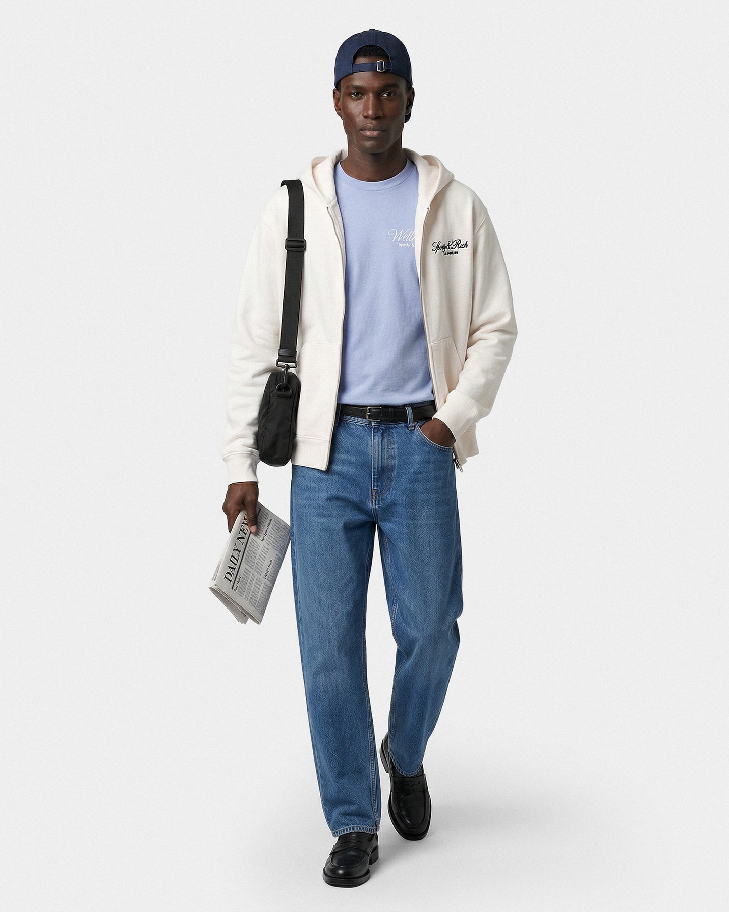 Vendome LA Embroidered Zip Hoodie - Ecru/Navy