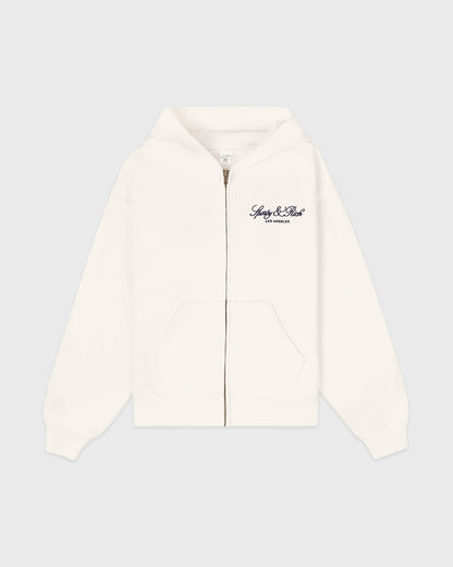 Vendome LA Embroidered Zip Hoodie - Ecru/Navy