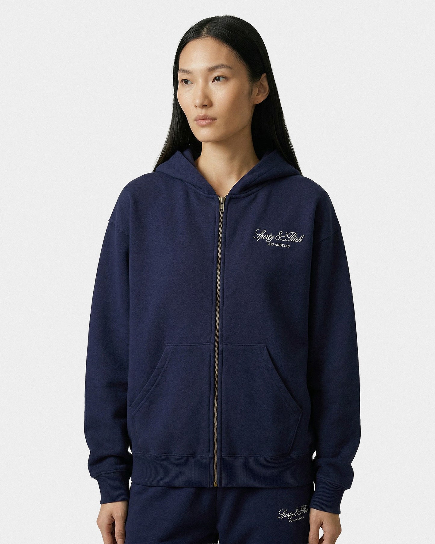 Vendome LA Embroidered Zip Hoodie - Navy/White