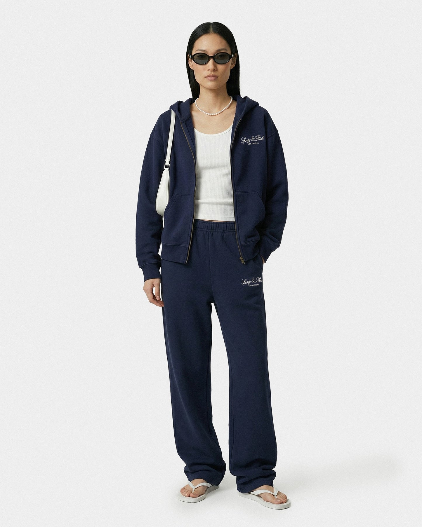 Vendome LA Embroidered Zip Hoodie - Navy/White