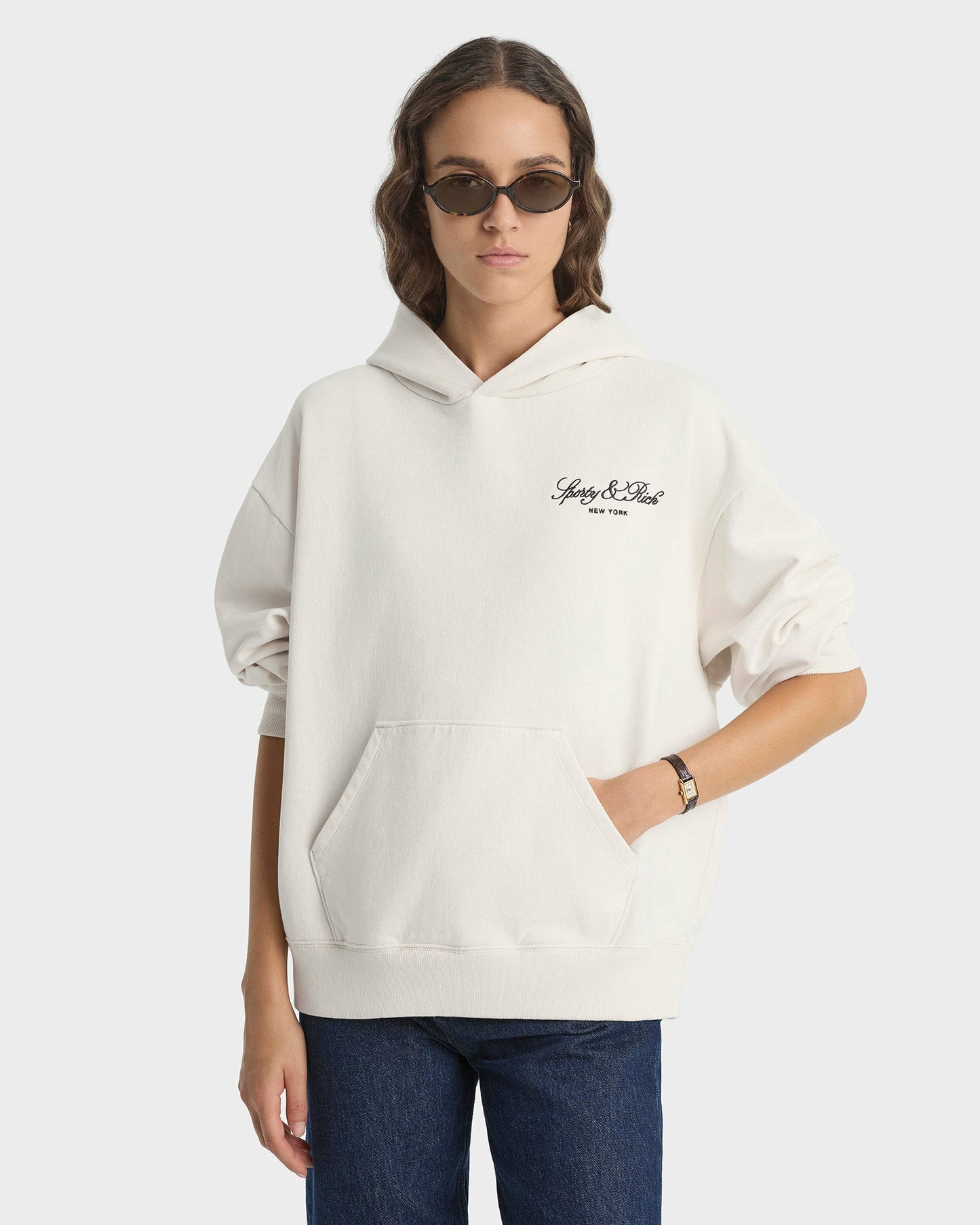 Vendome Script Embroidered Hoodie - Ecru/Chocolate