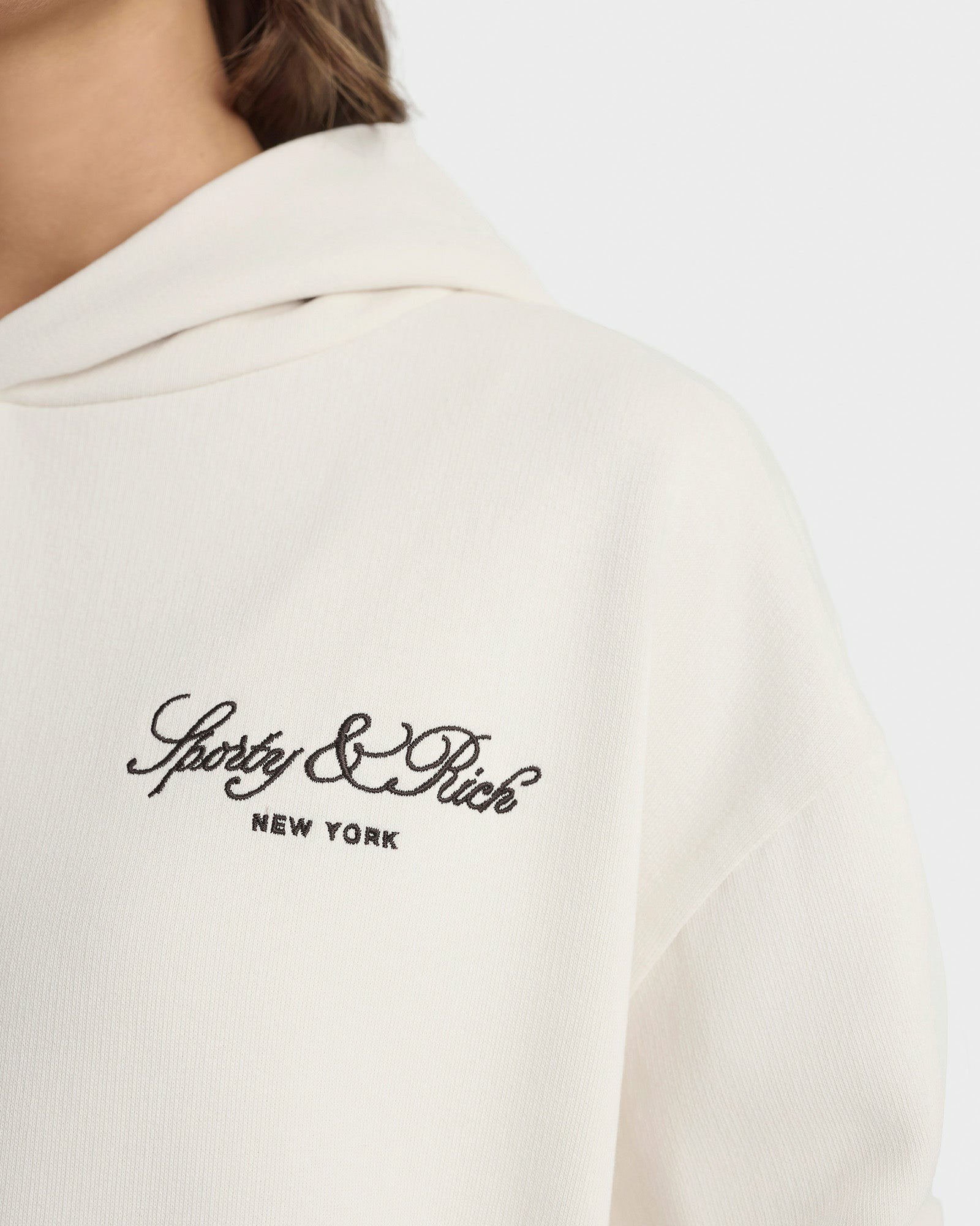 Vendome Script Embroidered Hoodie - Ecru/Chocolate