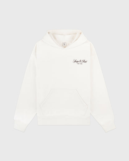 Vendome Script Embroidered Hoodie - Ecru/Chocolate