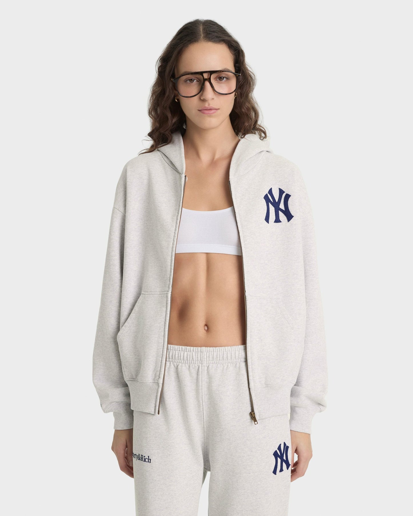 Heritage Yankees Serif Zip Hoodie - Heather Gray/Navy