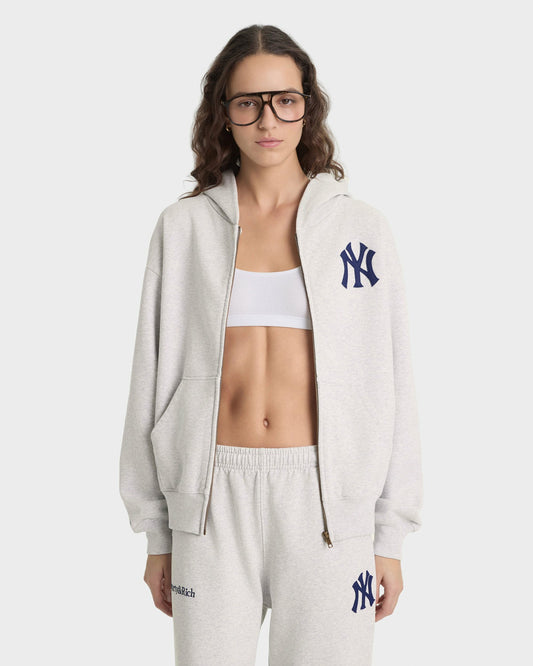 Heritage Yankees Serif Zip Hoodie - Heather Gray/Navy