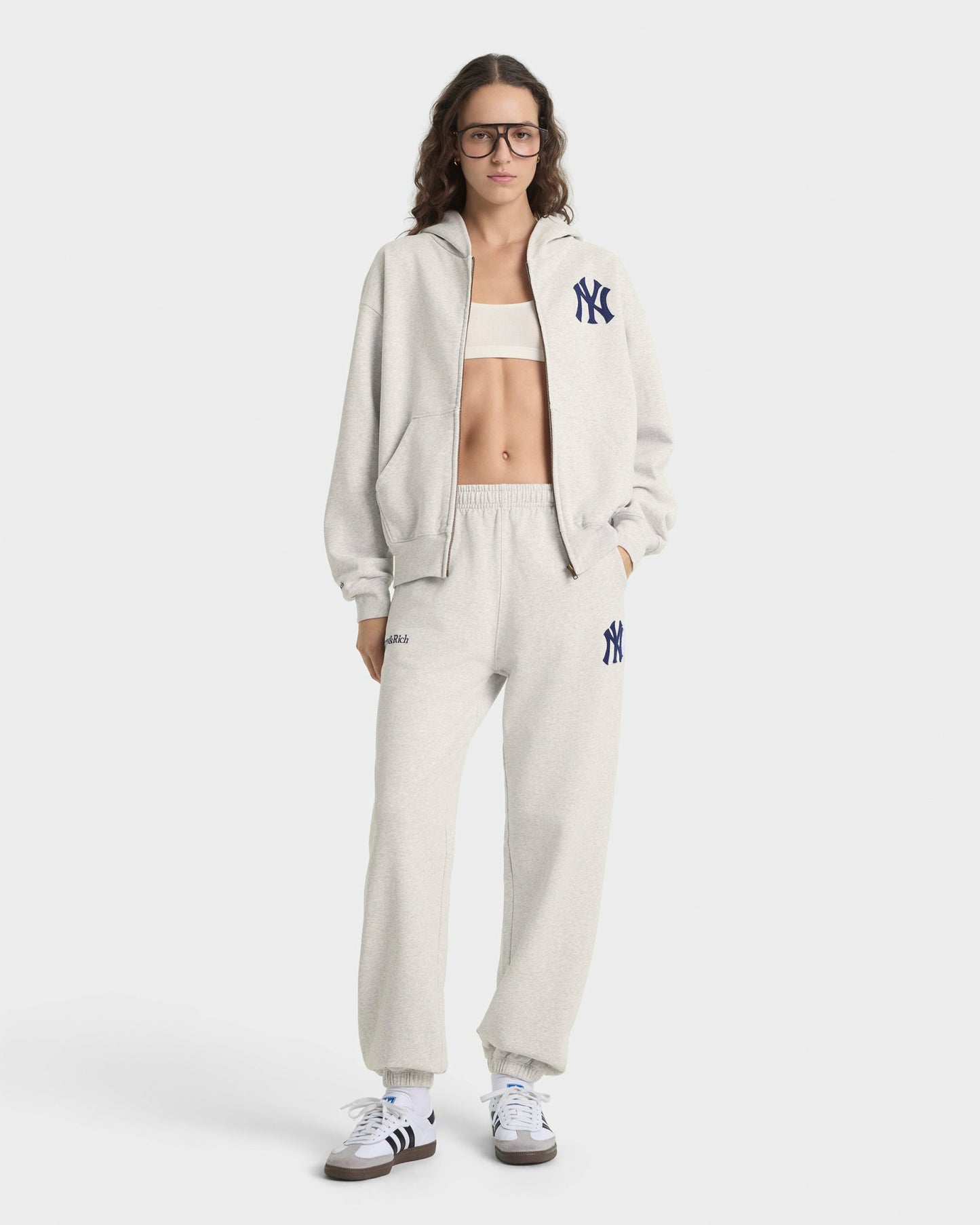 Heritage Yankees Serif Zip Hoodie - Heather Gray/Navy