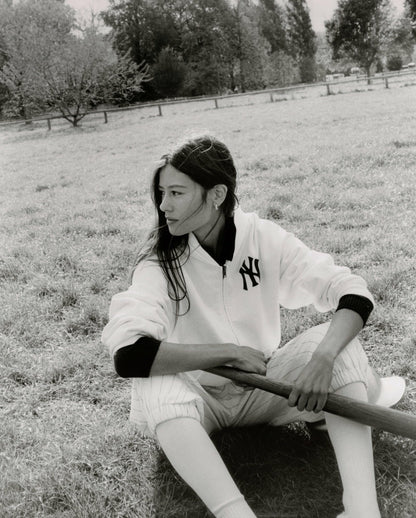 Heritage Yankees Serif Zip Hoodie - White/Navy