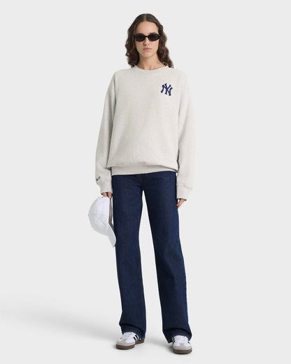 Heritage Yankees Serif Crewneck - Heather Gray/Navy