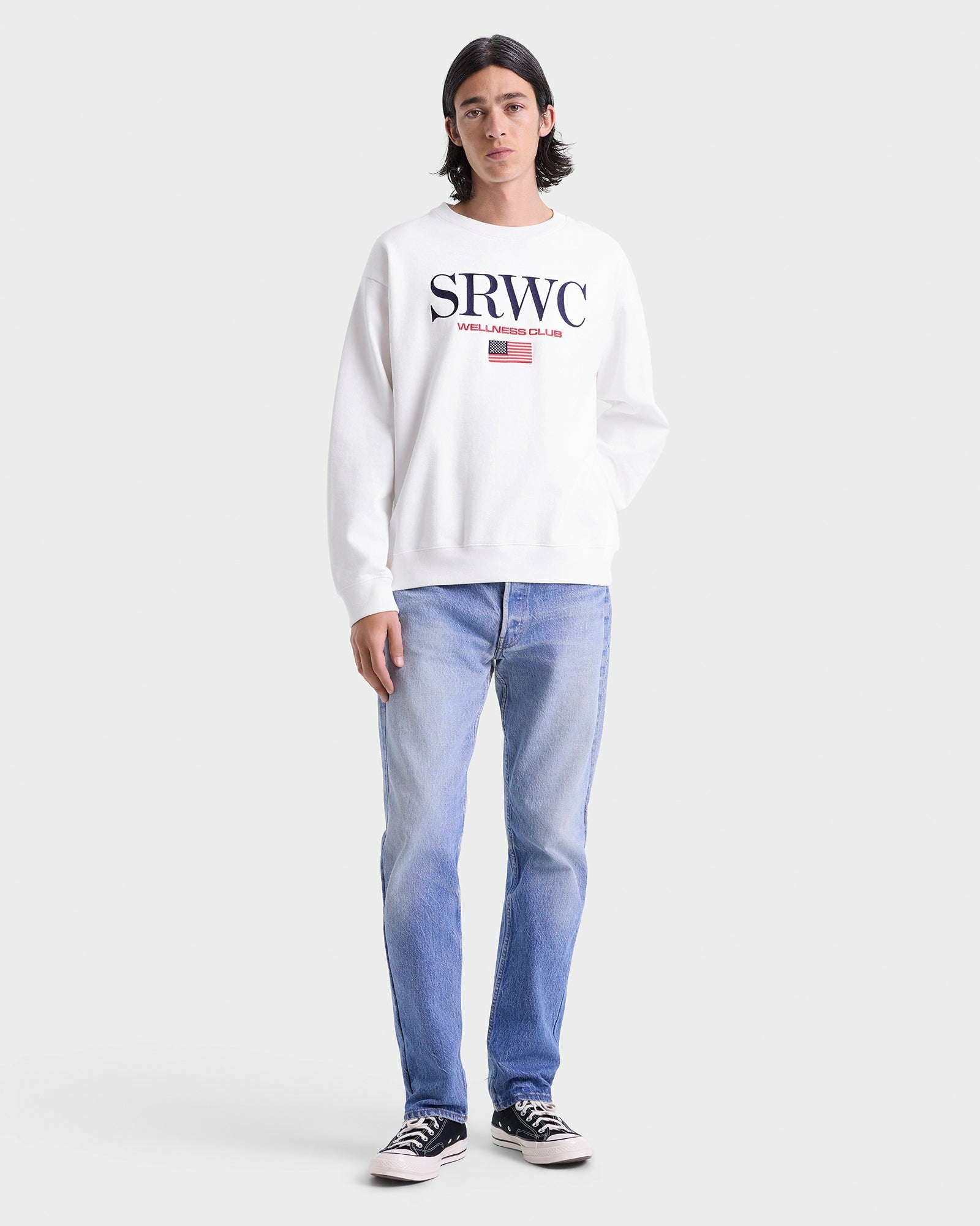Nautical Embroidered Crewneck - White/Navy/Ruby