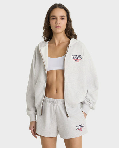 Nautical Embroidered Zip Hoodie - Heather Gray/Navy