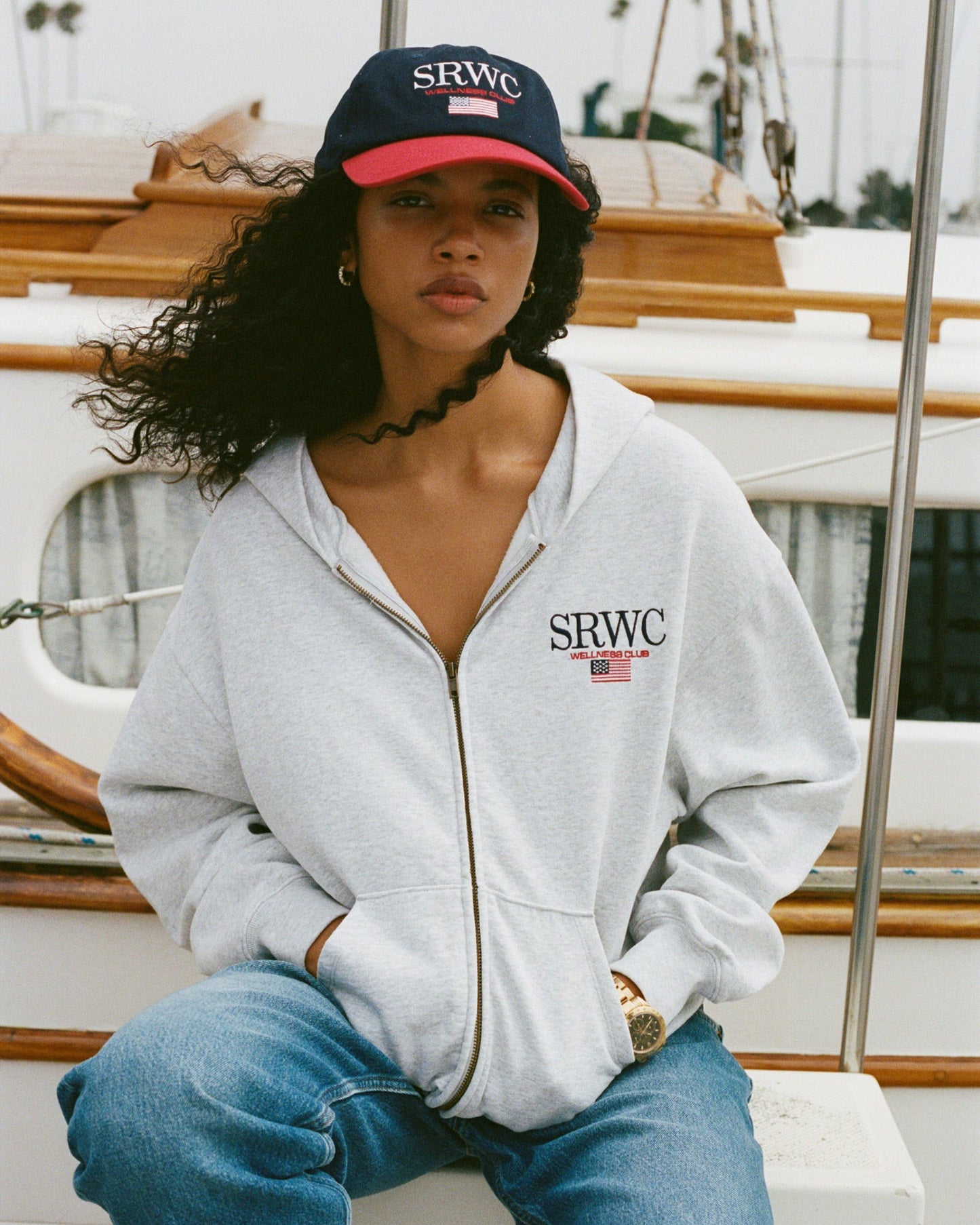 Nautical Embroidered Zip Hoodie - Heather Gray/Navy