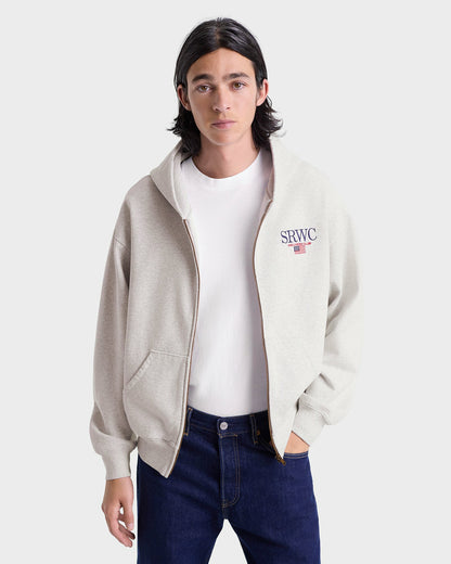 Nautical Embroidered Zip Hoodie - Heather Gray/Navy