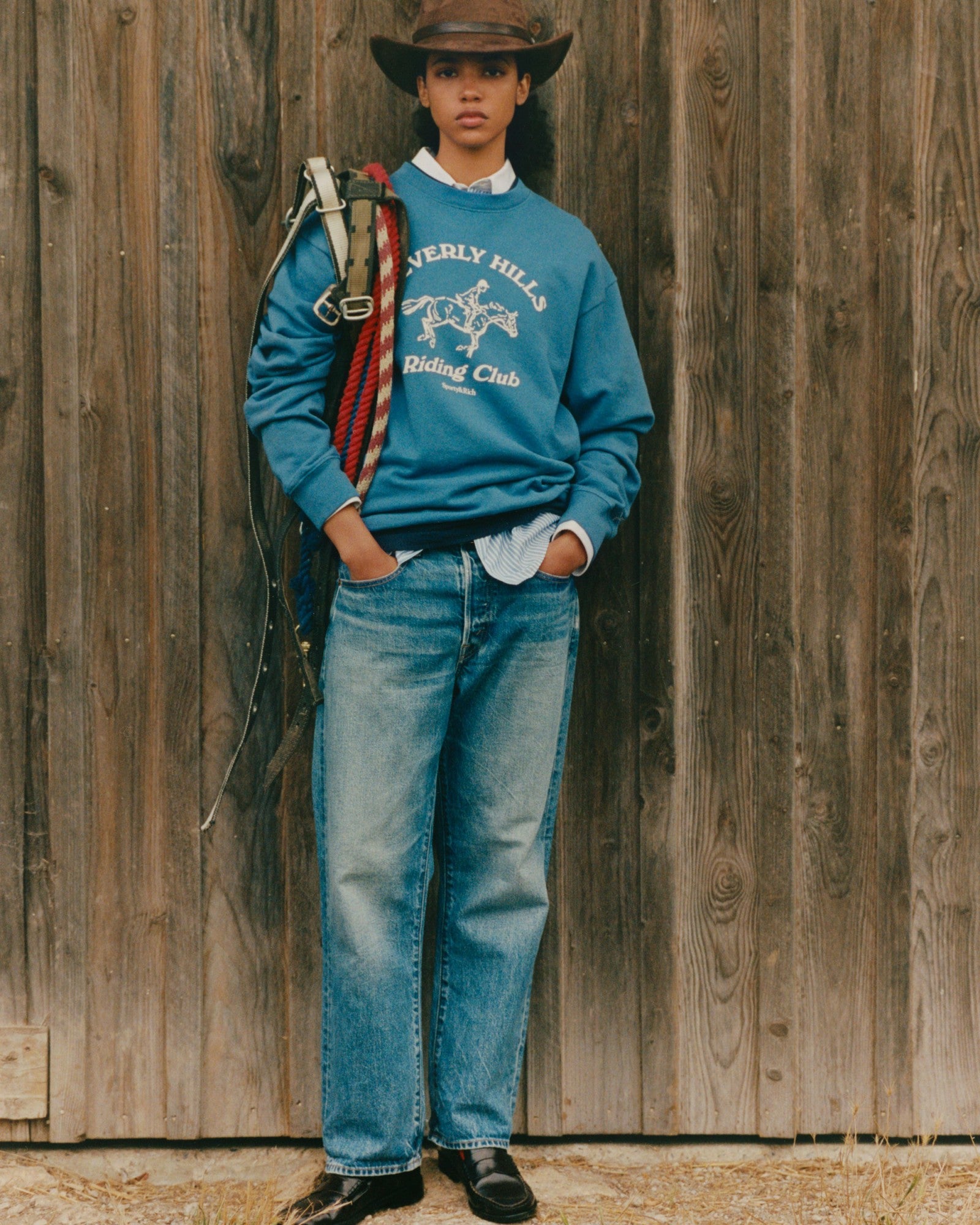 BH Riding Club Crewneck - Pier Blue/Ecru