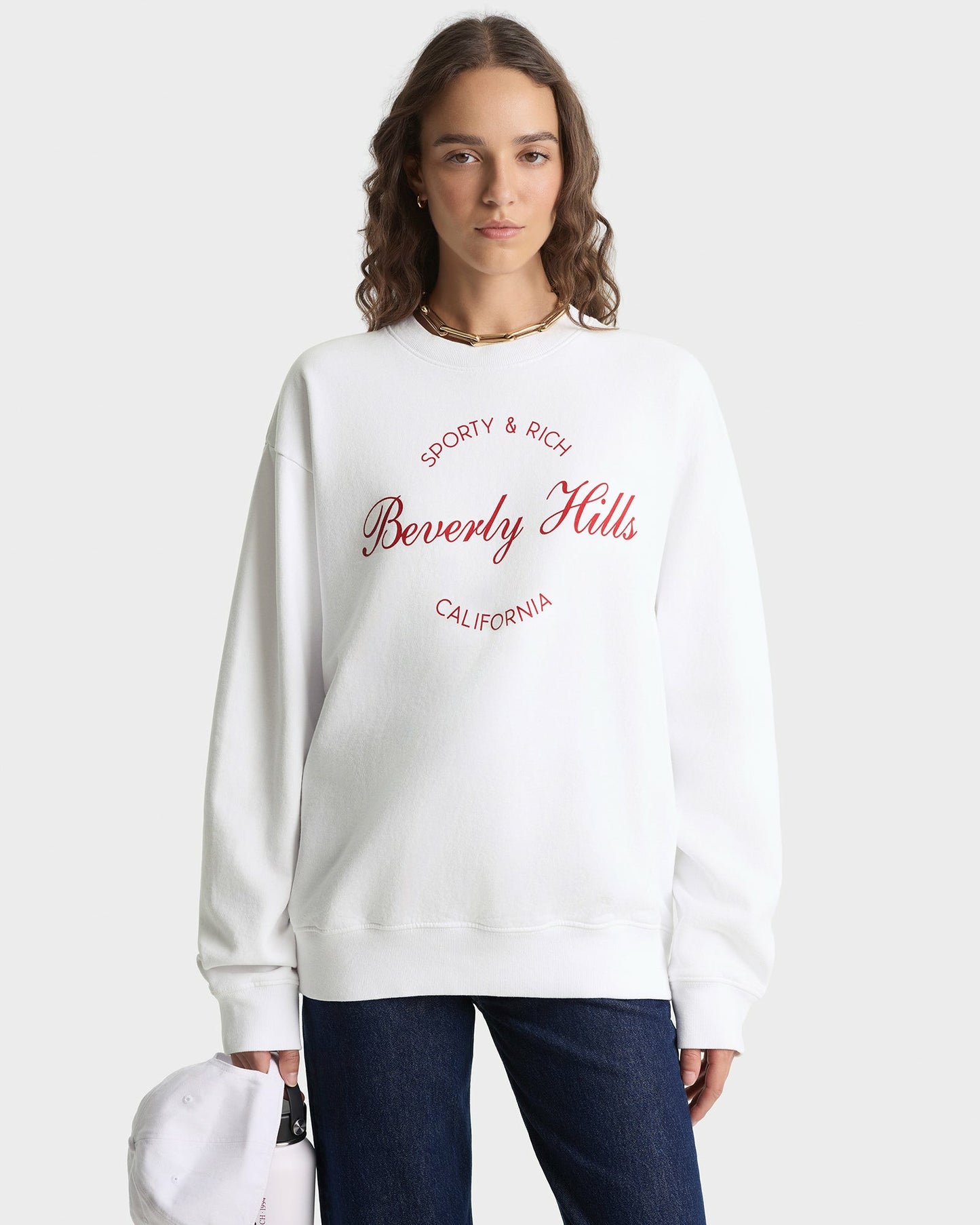 Beverly Script Crewneck - White/Ruby