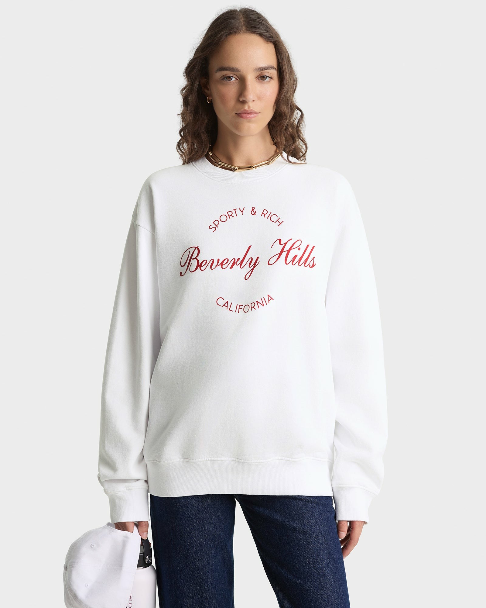 Beverly Script Crewneck - White/Ruby