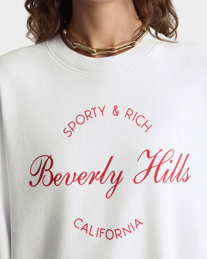 Beverly Script Crewneck - White/Ruby