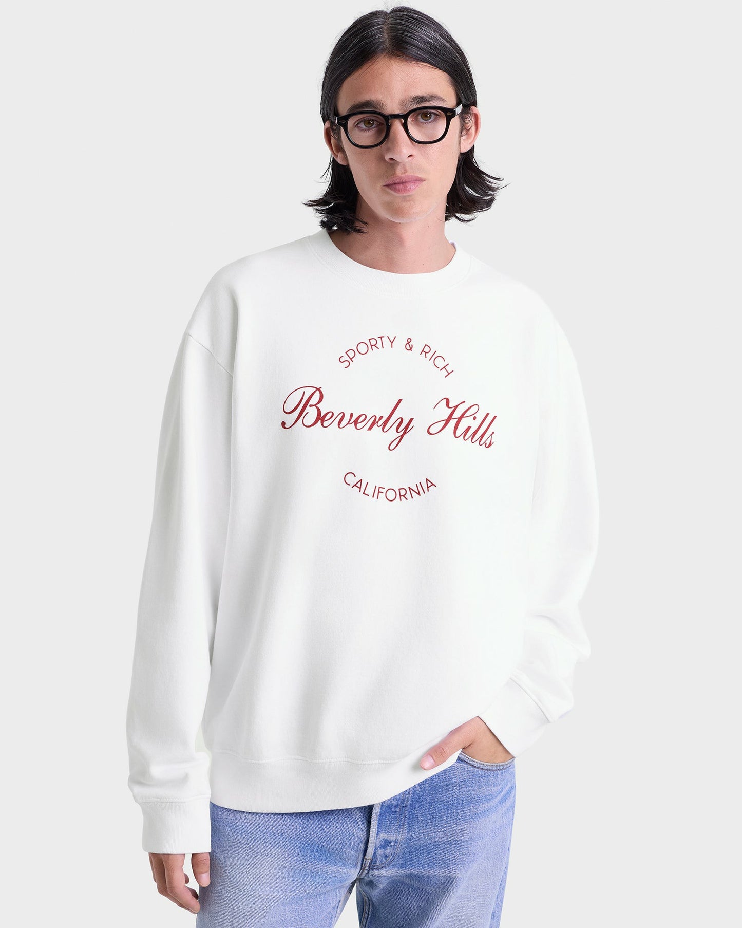 Beverly Script Crewneck - White/Ruby