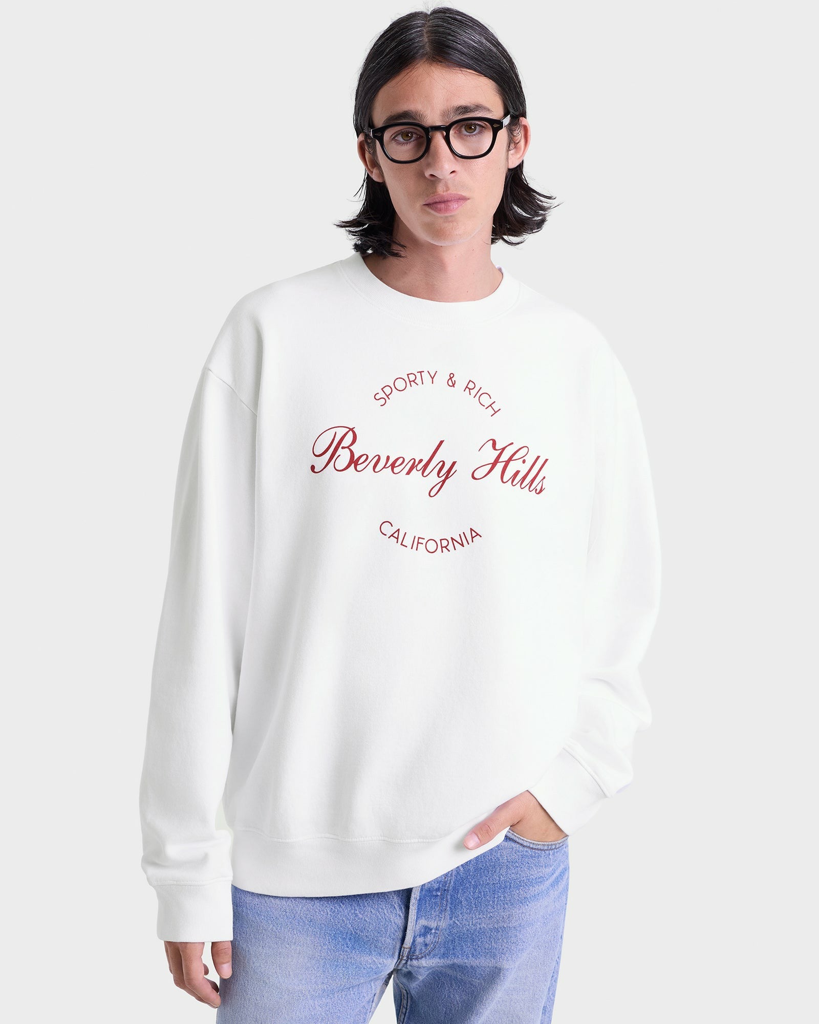 Beverly Script Crewneck - White/Ruby