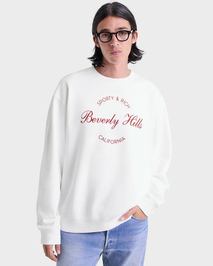 Beverly Script Crewneck - White/Ruby