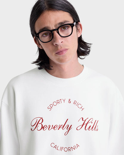 Beverly Script Crewneck - White/Ruby