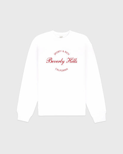 Beverly Script Crewneck - White/Ruby