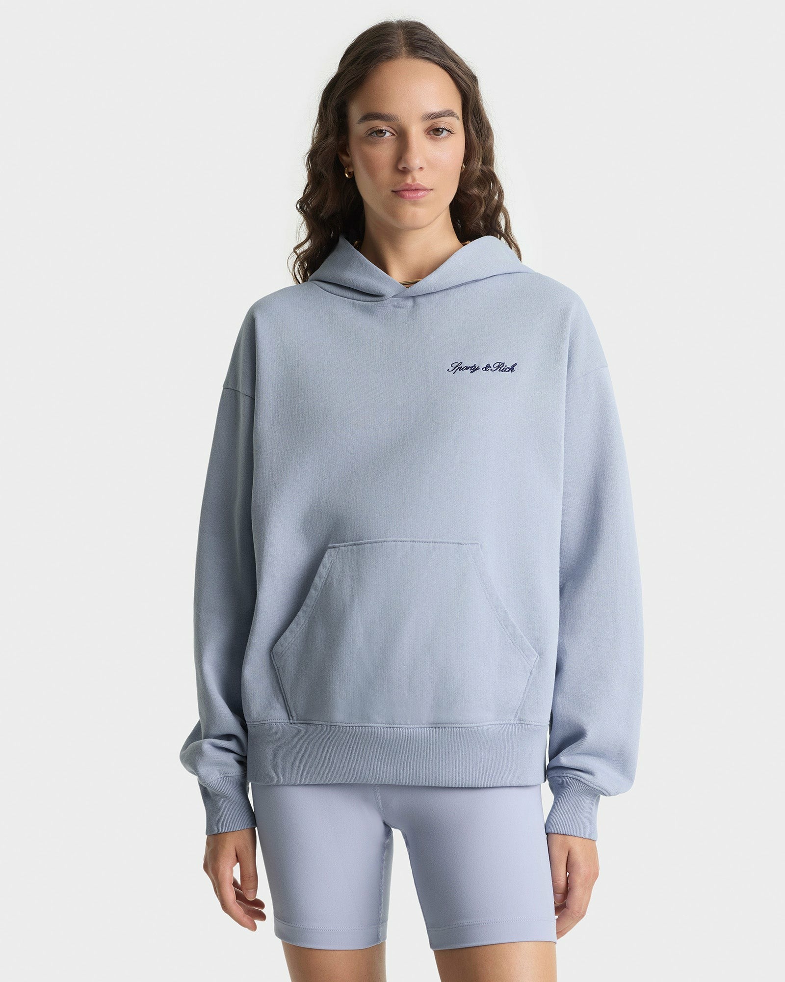 Signature Logo Embroidered Hoodie - Faded Blue/Navy