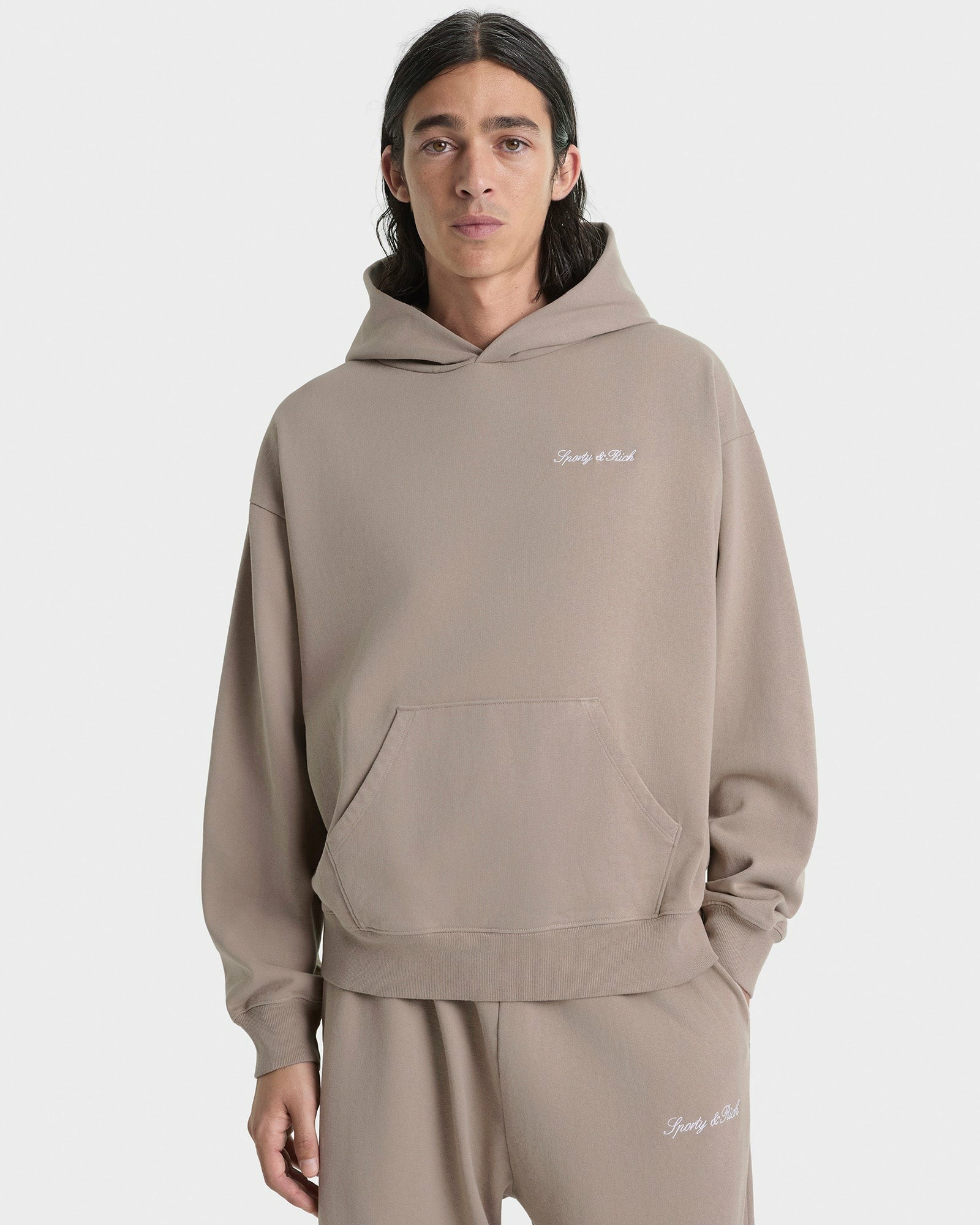 Signature Logo Embroidered Hoodie - Hazelnut/White