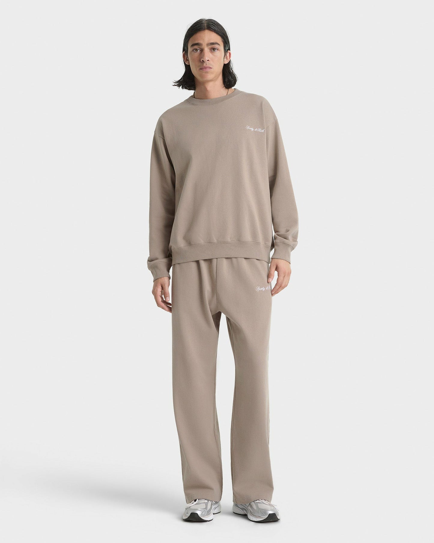Signature Logo Embroidered Crewneck - Hazelnut/White