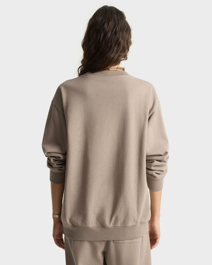 Signature Logo Embroidered Crewneck - Hazelnut/White