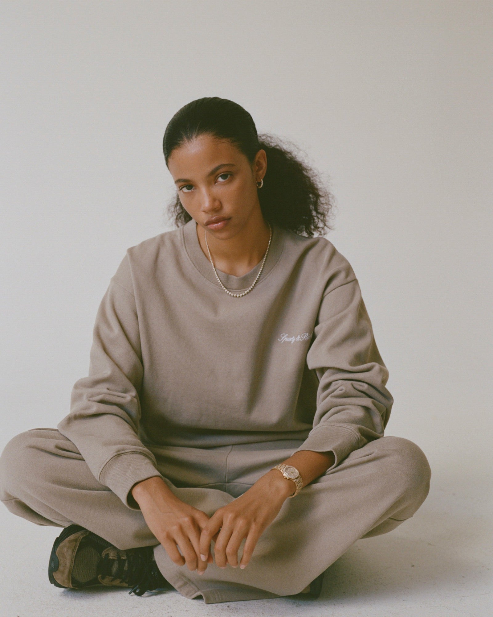 Signature Logo Embroidered Crewneck - Hazelnut/White