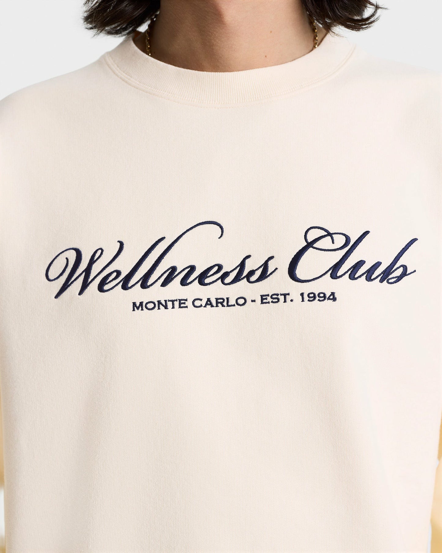 Wellness Club Embroidered Crewneck - Cream/Navy