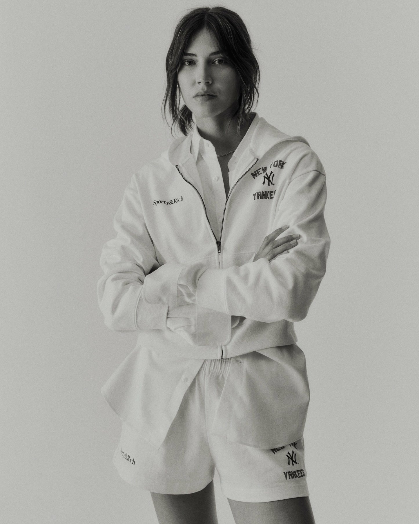Homerun Cropped Zip Hoodie - White