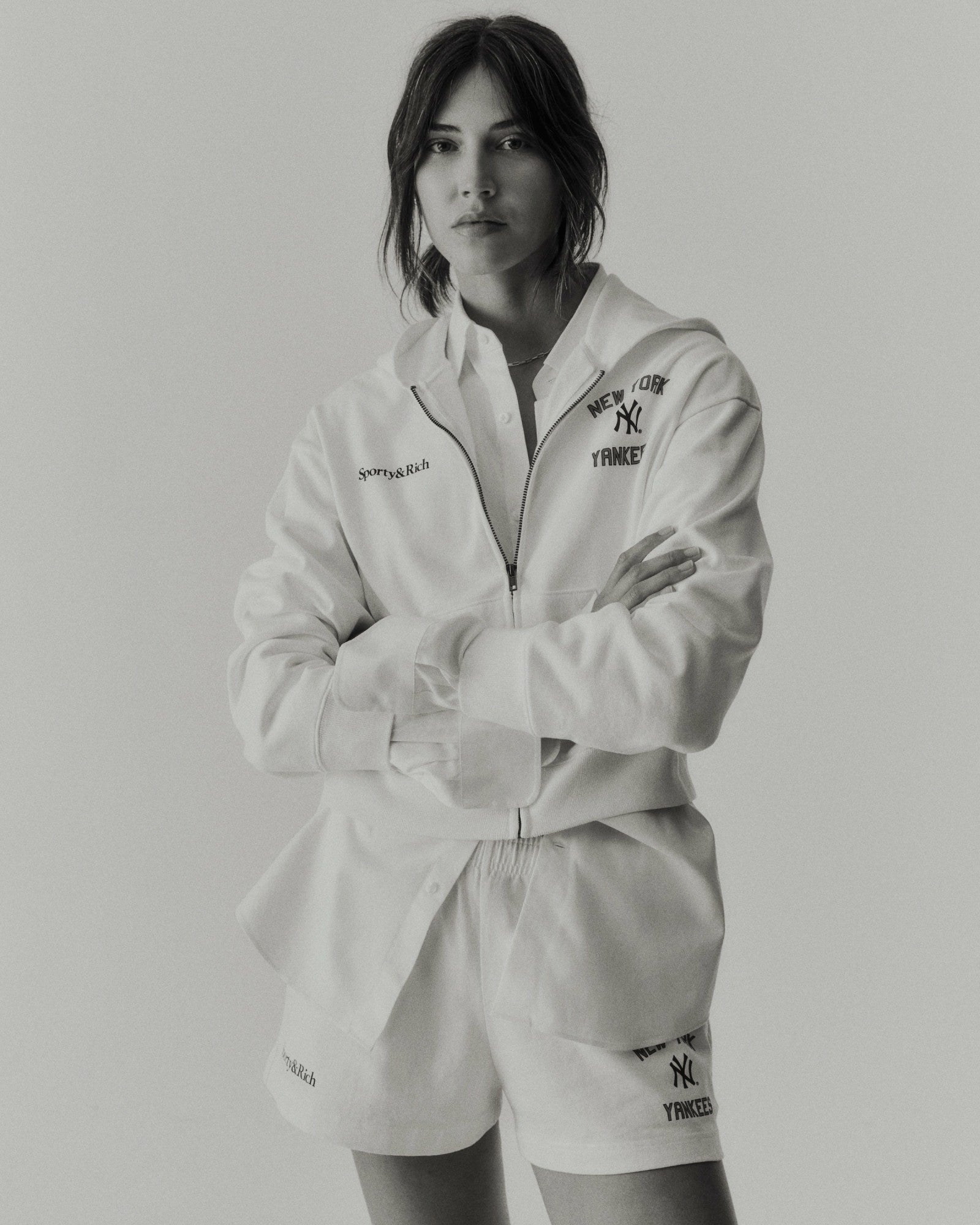 Homerun Cropped Zip Hoodie - White
